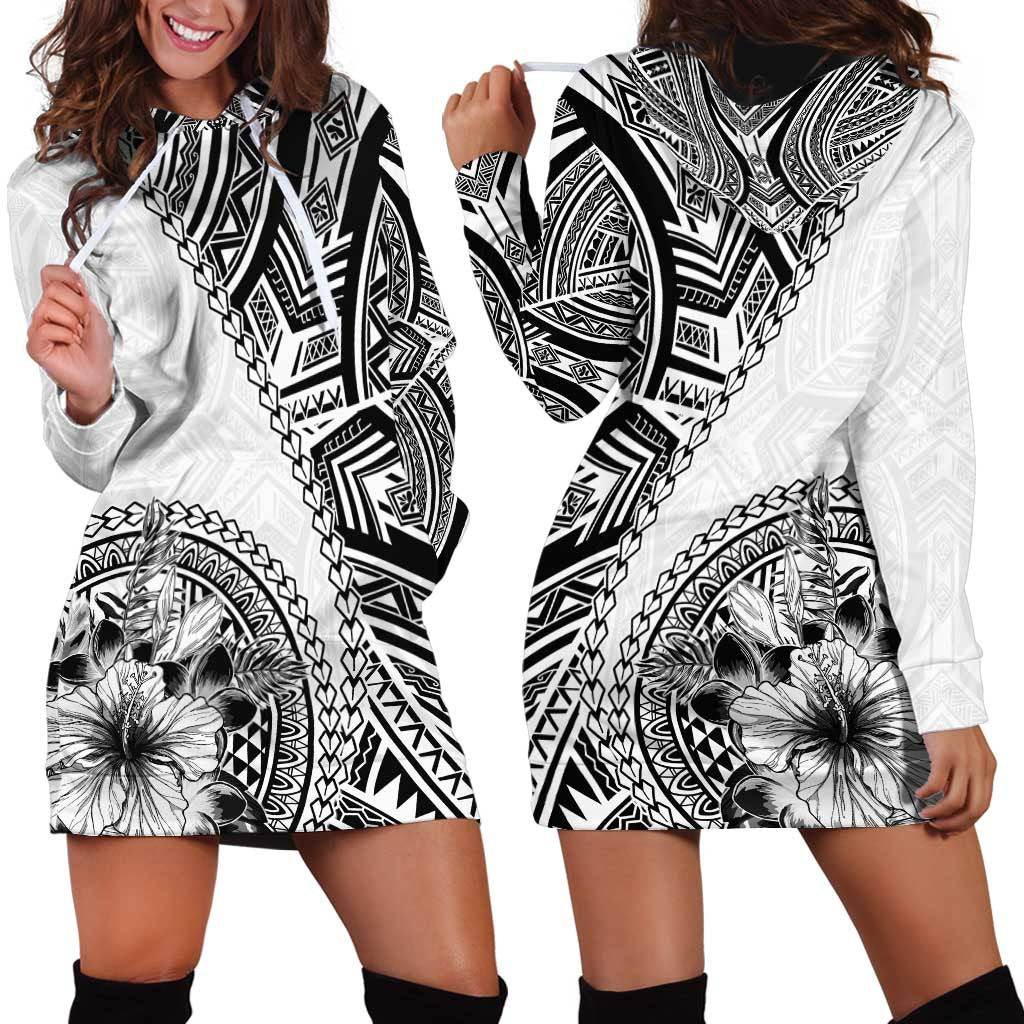 Hibiscus With White Austronesian Tattoo Pattern Hoodie Dress LT05 - Polynesian Pride