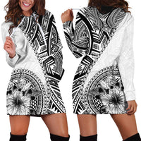 Hibiscus With White Austronesian Tattoo Pattern Hoodie Dress LT05 - Polynesian Pride