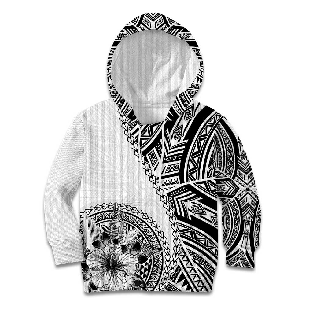 Hibiscus With White Austronesian Tattoo Pattern Kid Hoodie - Polynesian Pride