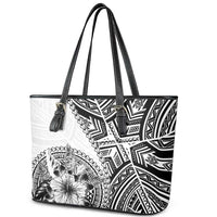 Hibiscus With White Austronesian Tattoo Pattern Leather Tote Bag - Polynesian Pride