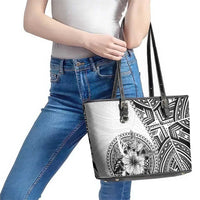 Hibiscus With White Austronesian Tattoo Pattern Leather Tote Bag - Polynesian Pride
