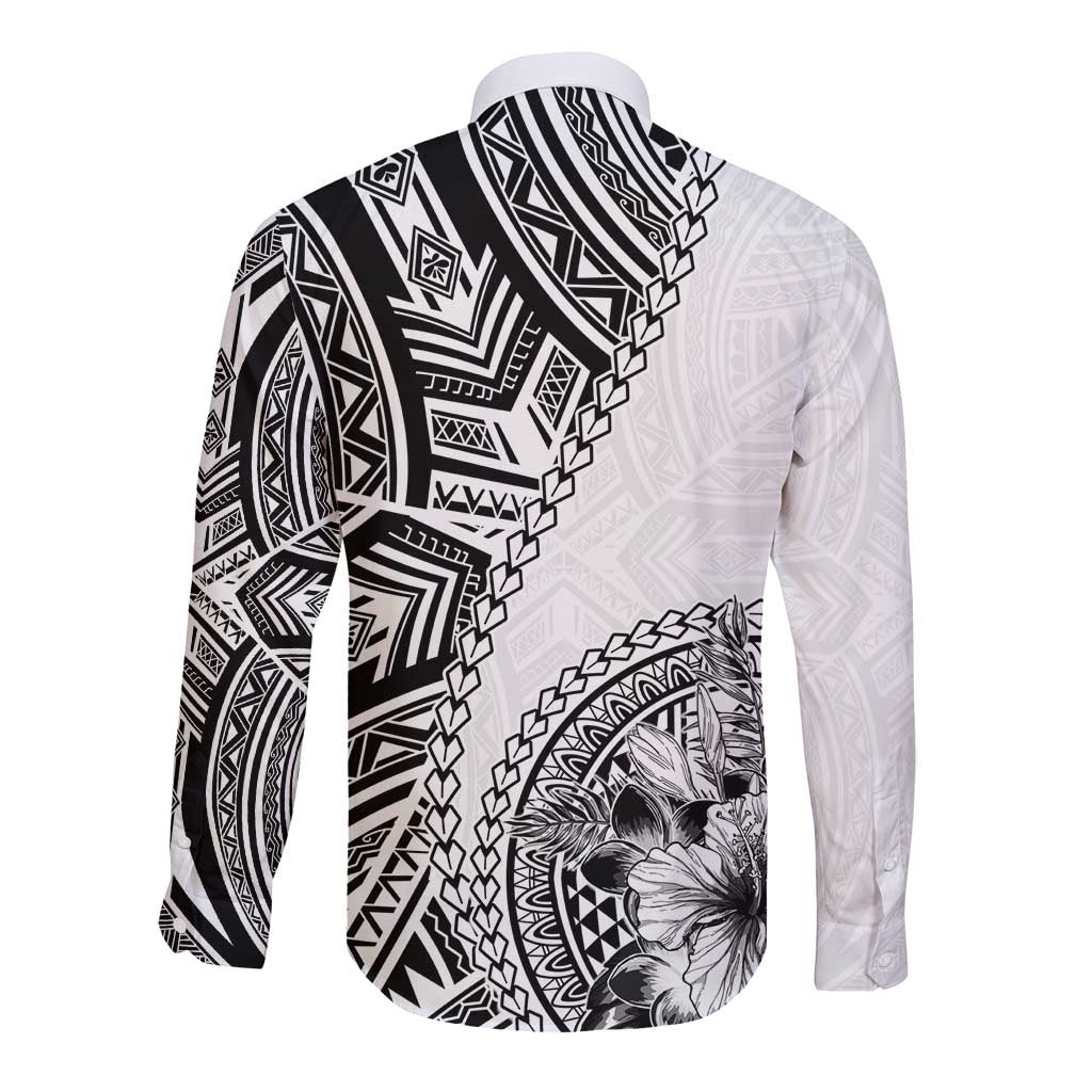 Hibiscus With White Austronesian Tattoo Pattern Long Sleeve Button Shirt LT05 - Polynesian Pride