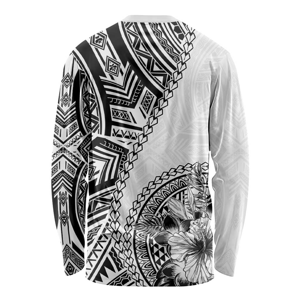 Hibiscus With White Austronesian Tattoo Pattern Long Sleeve Shirt LT05 - Polynesian Pride