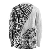 Hibiscus With White Austronesian Tattoo Pattern Long Sleeve Shirt LT05 - Polynesian Pride