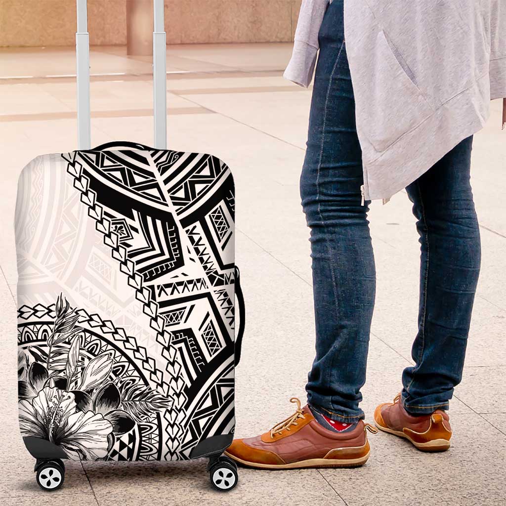 Hibiscus With White Austronesian Tattoo Pattern Luggage Cover - Polynesian Pride
