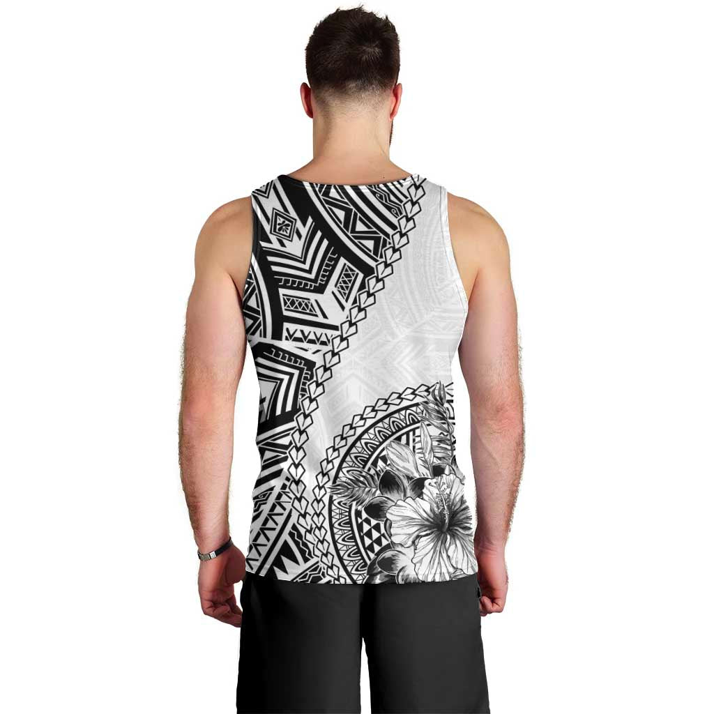 Hibiscus With White Austronesian Tattoo Pattern Men Tank Top LT05 - Polynesian Pride