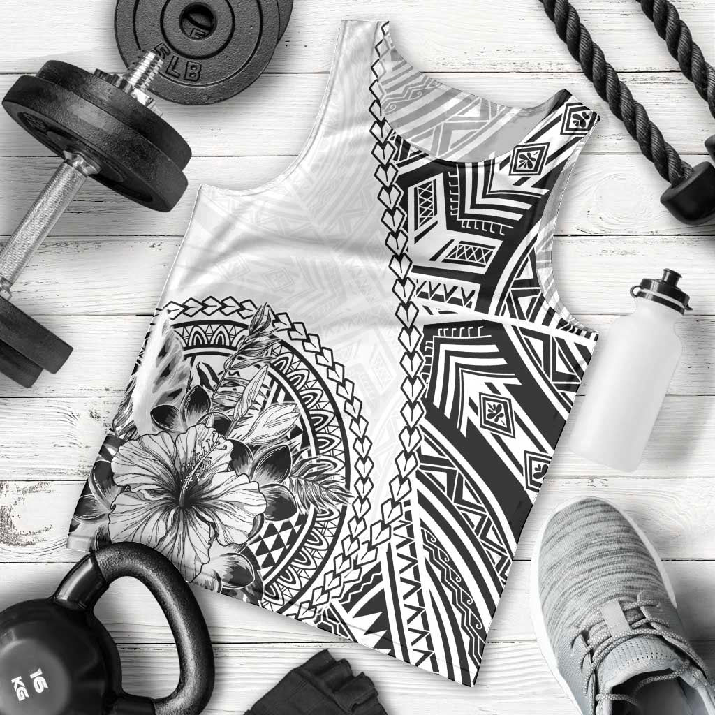Hibiscus With White Austronesian Tattoo Pattern Men Tank Top LT05 - Polynesian Pride