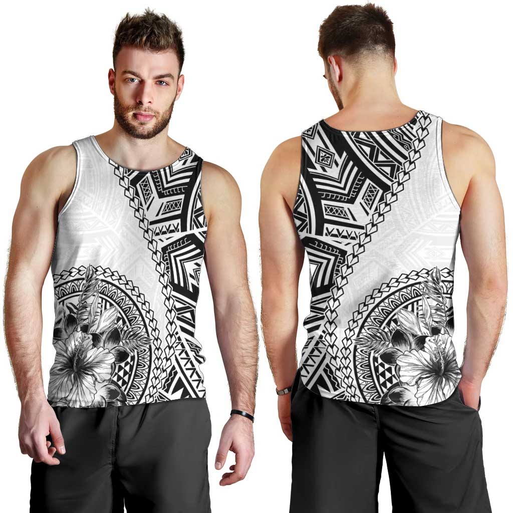 Hibiscus With White Austronesian Tattoo Pattern Men Tank Top LT05 - Polynesian Pride