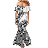 Hibiscus With White Austronesian Tattoo Pattern Mermaid Dress - Polynesian Pride