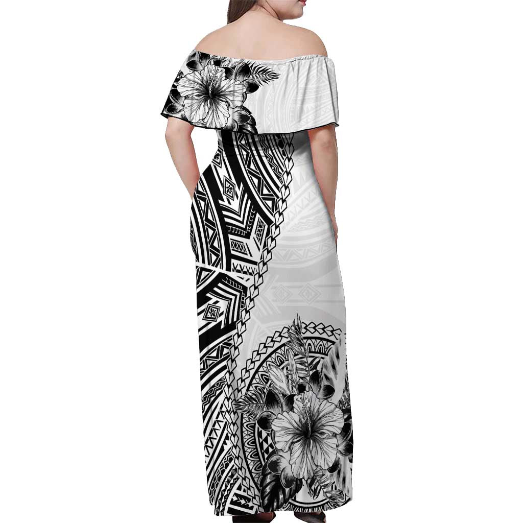 Hibiscus With White Austronesian Tattoo Pattern Off Shoulder Maxi Dress LT05 - Polynesian Pride