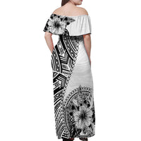 Hibiscus With White Austronesian Tattoo Pattern Off Shoulder Maxi Dress LT05 - Polynesian Pride