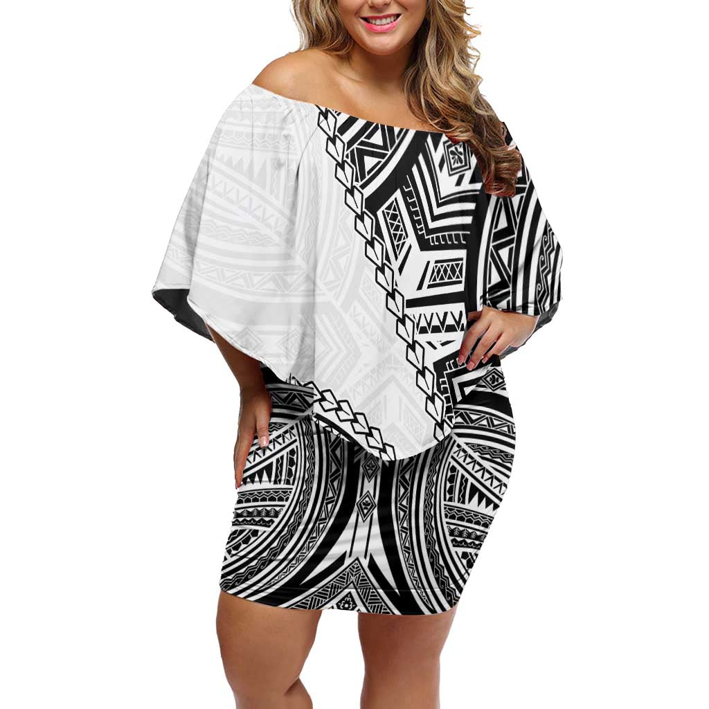 Hibiscus With White Austronesian Tattoo Pattern Off Shoulder Short Dress - Polynesian Pride
