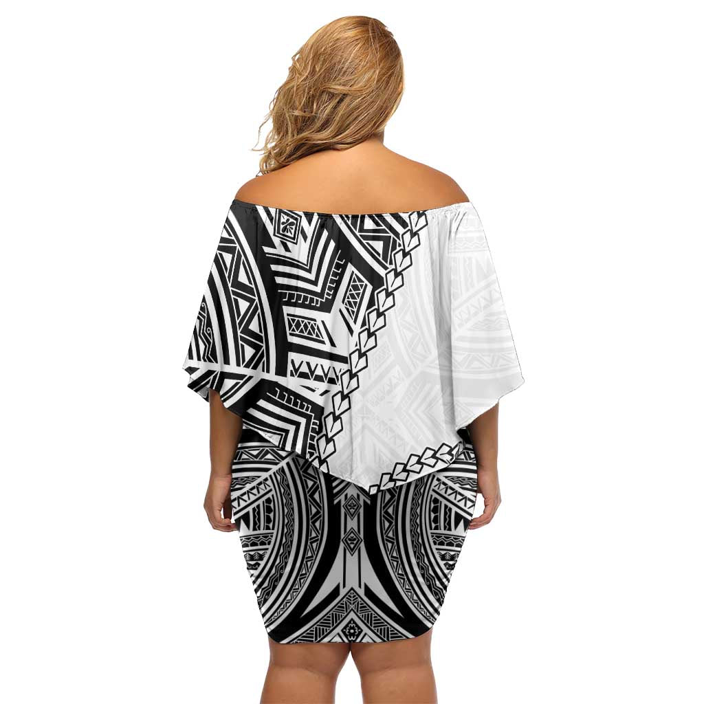 Hibiscus With White Austronesian Tattoo Pattern Off Shoulder Short Dress - Polynesian Pride
