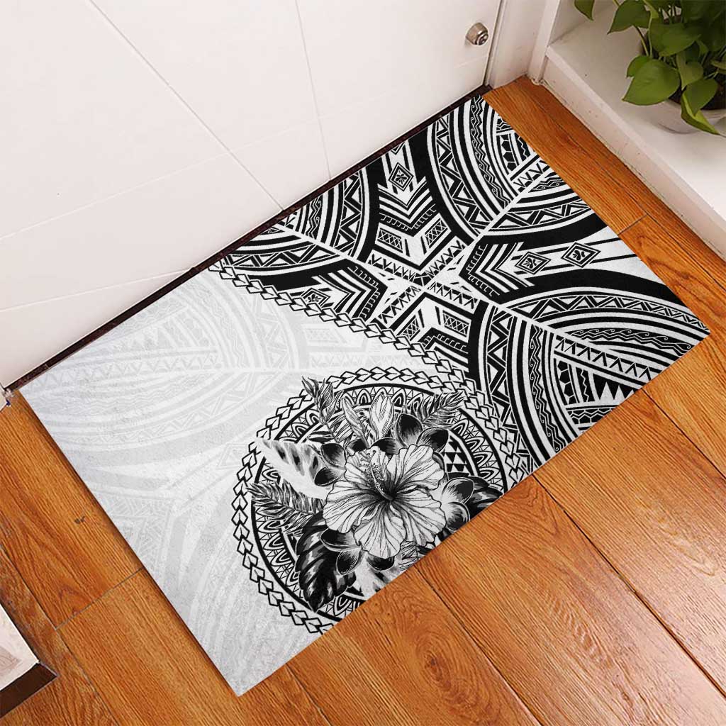 Hibiscus With White Austronesian Tattoo Pattern Rubber Doormat LT05 - Polynesian Pride