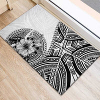Hibiscus With White Austronesian Tattoo Pattern Rubber Doormat LT05 - Polynesian Pride