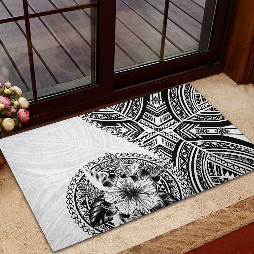 Hibiscus With White Austronesian Tattoo Pattern Rubber Doormat LT05 - Polynesian Pride