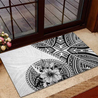 Hibiscus With White Austronesian Tattoo Pattern Rubber Doormat LT05 - Polynesian Pride