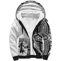 Hibiscus With White Austronesian Tattoo Pattern Sherpa Hoodie LT05 Unisex White - Polynesian Pride