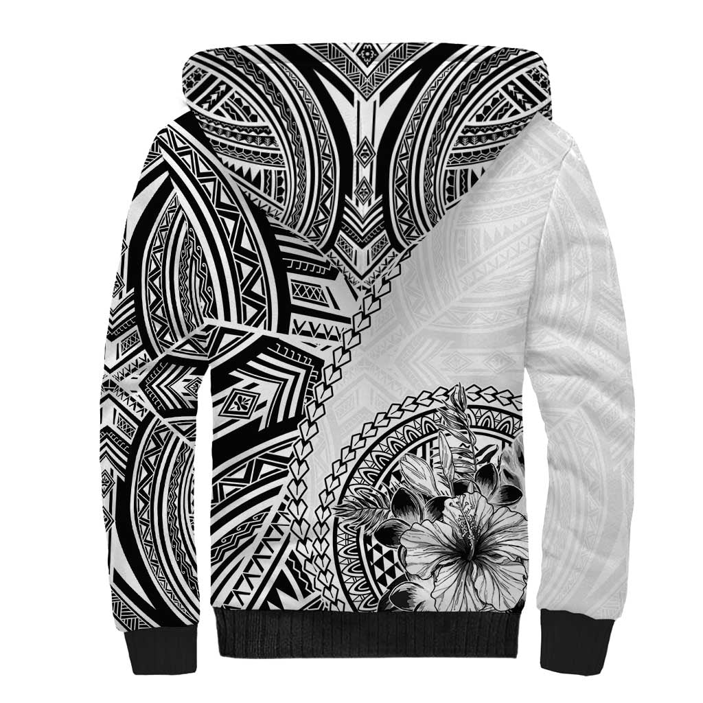 Hibiscus With White Austronesian Tattoo Pattern Sherpa Hoodie LT05 - Polynesian Pride