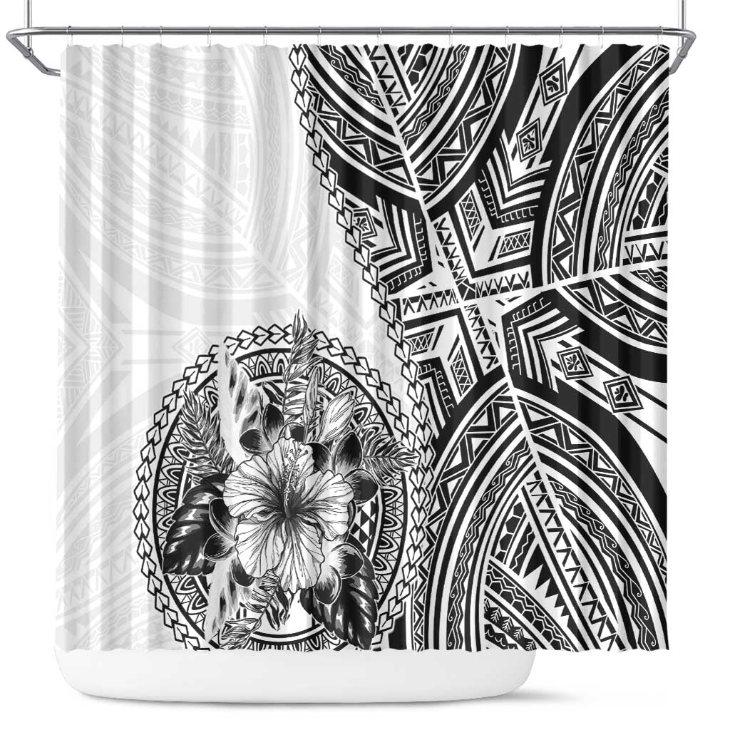 Hibiscus With White Austronesian Tattoo Pattern Shower Curtain - Polynesian Pride