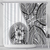 Hibiscus With White Austronesian Tattoo Pattern Shower Curtain - Polynesian Pride