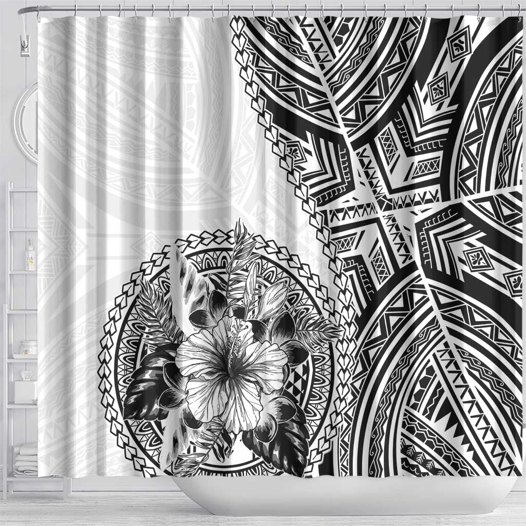 Hibiscus With White Austronesian Tattoo Pattern Shower Curtain - Polynesian Pride