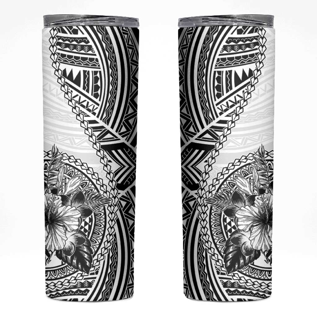 Hibiscus With White Austronesian Tattoo Pattern Skinny Tumbler - Polynesian Pride
