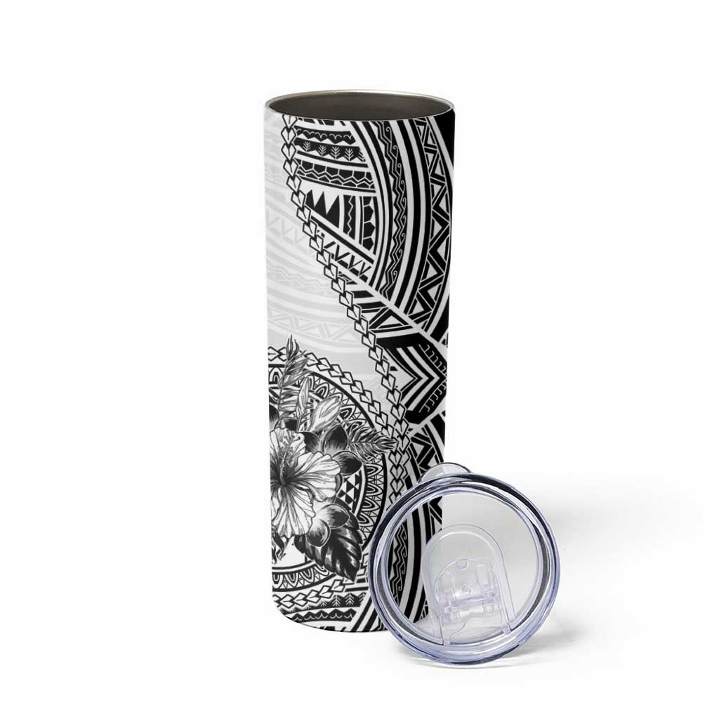 Hibiscus With White Austronesian Tattoo Pattern Skinny Tumbler - Polynesian Pride
