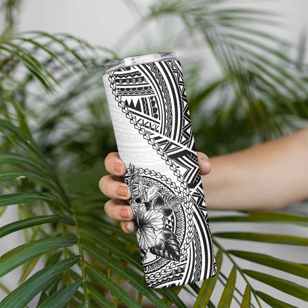 Hibiscus With White Austronesian Tattoo Pattern Skinny Tumbler - Polynesian Pride
