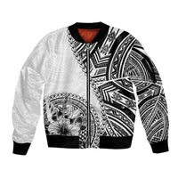 Hibiscus With White Austronesian Tattoo Pattern Sleeve Zip Bomber Jacket - Polynesian Pride
