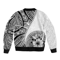 Hibiscus With White Austronesian Tattoo Pattern Sleeve Zip Bomber Jacket - Polynesian Pride
