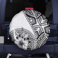 Hibiscus With White Austronesian Tattoo Pattern Spare Tire Cover - Polynesian Pride