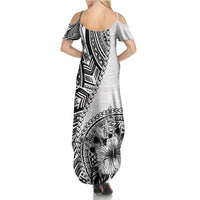 Hibiscus With White Austronesian Tattoo Pattern Summer Maxi Dress LT05 - Polynesian Pride