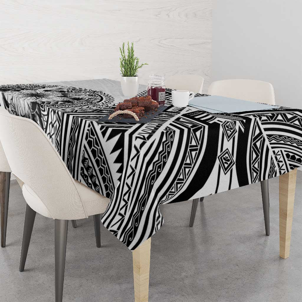 Hibiscus With White Austronesian Tattoo Pattern Tablecloth LT05 - Polynesian Pride