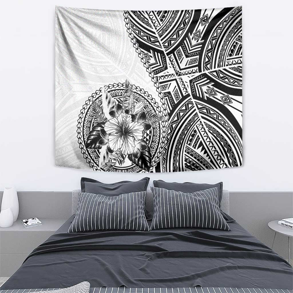 Hibiscus With White Austronesian Tattoo Pattern Tapestry - Polynesian Pride