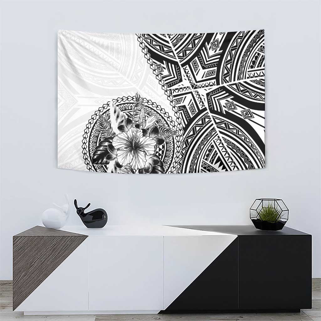 Hibiscus With White Austronesian Tattoo Pattern Tapestry - Polynesian Pride