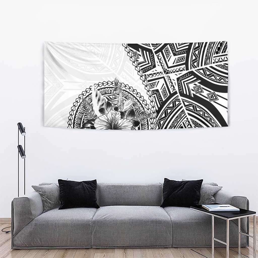 Hibiscus With White Austronesian Tattoo Pattern Tapestry - Polynesian Pride