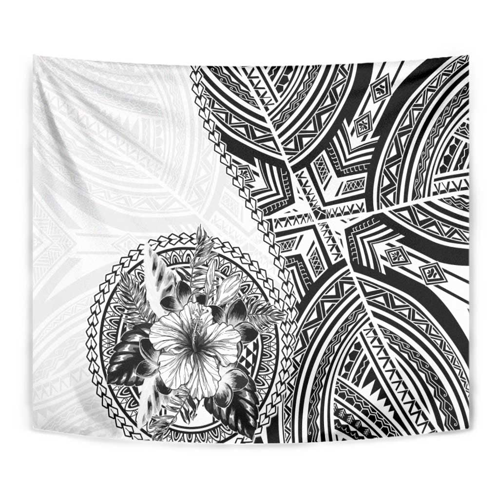 Hibiscus With White Austronesian Tattoo Pattern Tapestry - Polynesian Pride