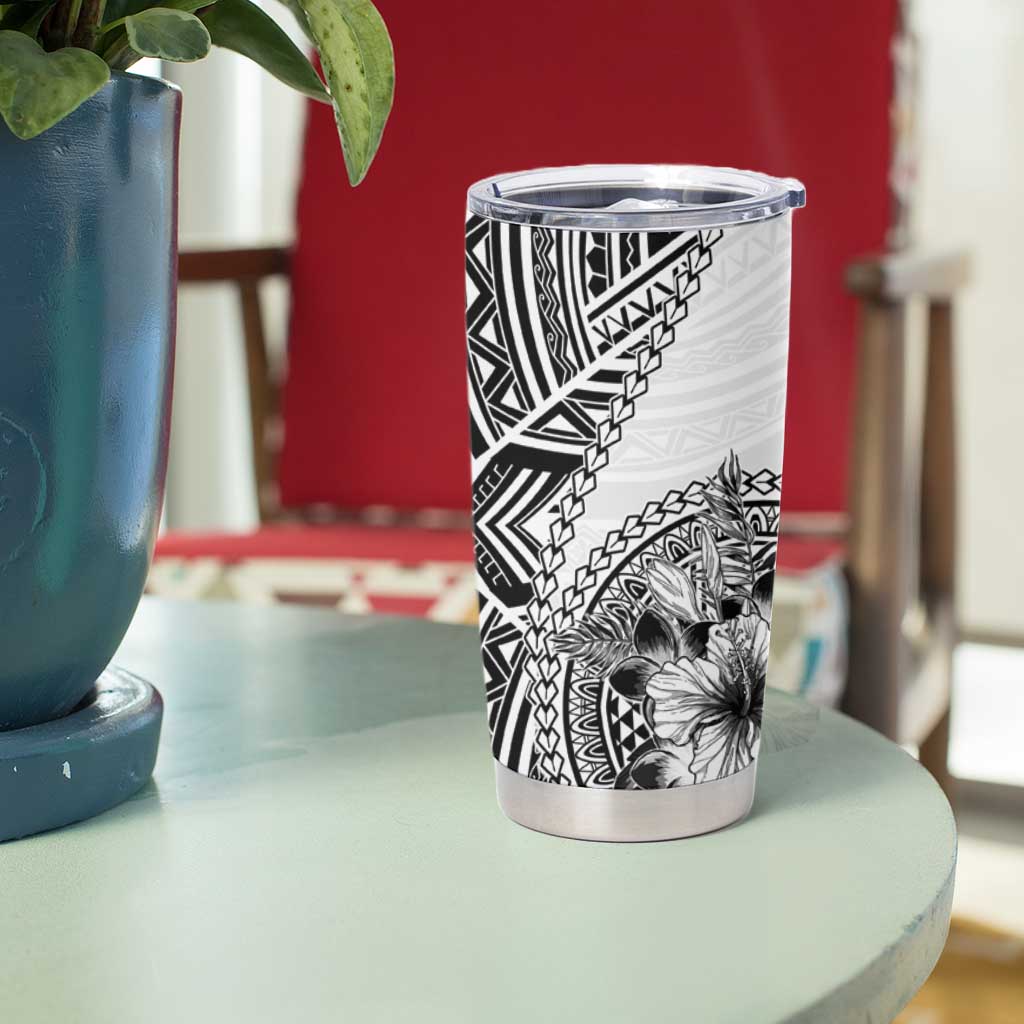 Hibiscus With White Austronesian Tattoo Pattern Tumbler Cup - Polynesian Pride