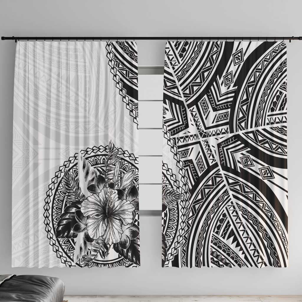 Hibiscus With White Austronesian Tattoo Pattern Window Curtain - Polynesian Pride