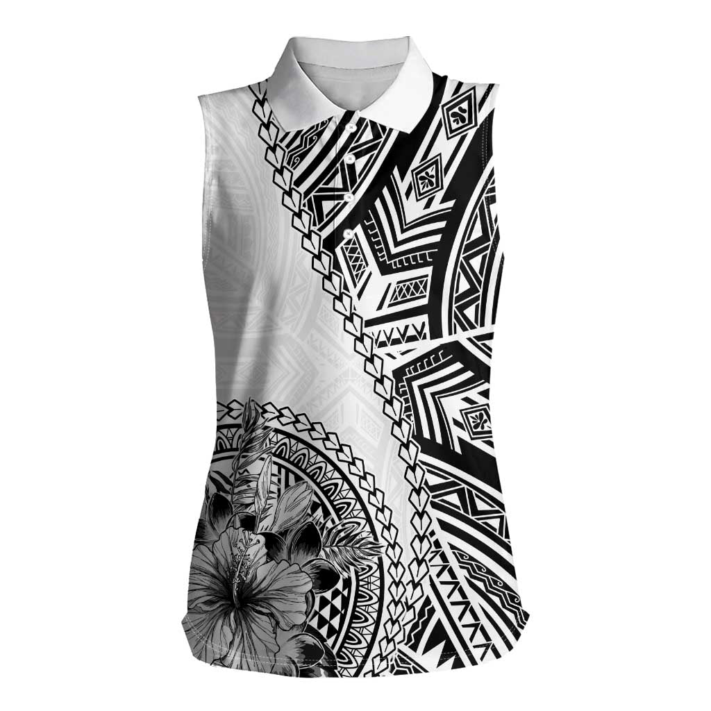 Hibiscus With White Austronesian Tattoo Pattern Women Sleeveless Polo Shirt - Polynesian Pride