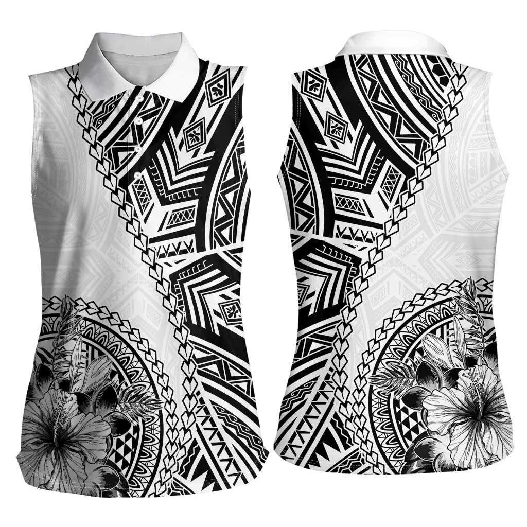 Hibiscus With White Austronesian Tattoo Pattern Women Sleeveless Polo Shirt - Polynesian Pride
