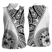 Hibiscus With White Austronesian Tattoo Pattern Women Sleeveless Polo Shirt - Polynesian Pride