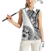 Hibiscus With White Austronesian Tattoo Pattern Women Sleeveless Polo Shirt - Polynesian Pride