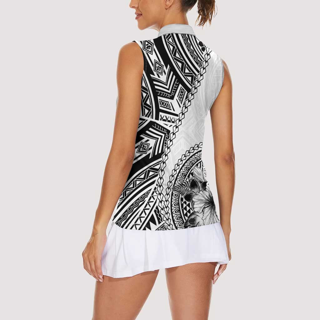 Hibiscus With White Austronesian Tattoo Pattern Women Sleeveless Polo Shirt - Polynesian Pride