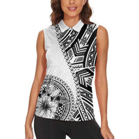 Hibiscus With White Austronesian Tattoo Pattern Women Sleeveless Polo Shirt - Polynesian Pride