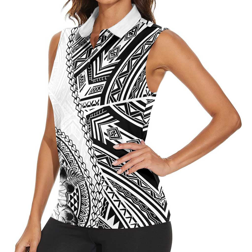 Hibiscus With White Austronesian Tattoo Pattern Women Sleeveless Polo Shirt - Polynesian Pride