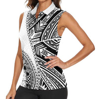 Hibiscus With White Austronesian Tattoo Pattern Women Sleeveless Polo Shirt - Polynesian Pride