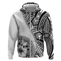 Hibiscus With White Austronesian Tattoo Pattern Zip Hoodie - Polynesian Pride