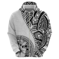 Hibiscus With White Austronesian Tattoo Pattern Zip Hoodie - Polynesian Pride